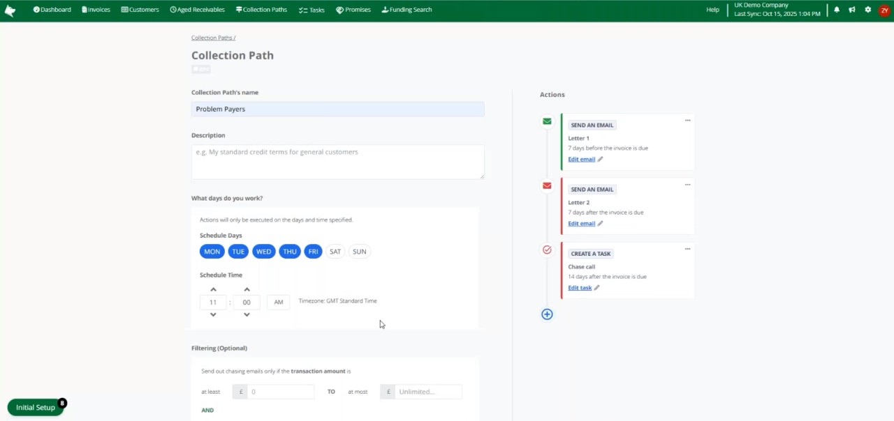 A screenshot of a collection path for problem payers in Credit Hound