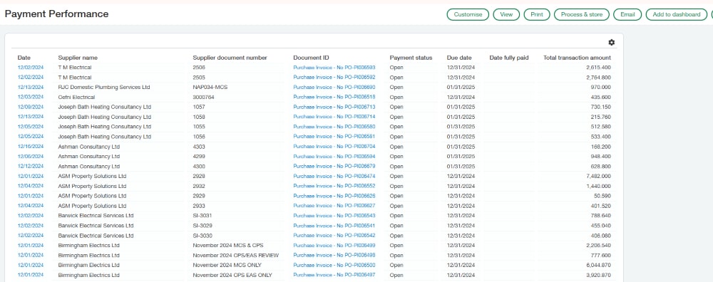 Payment performance report in Sage Intacct