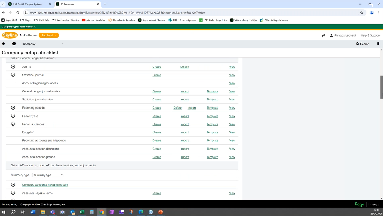 A screenshot of Sage Intacct.