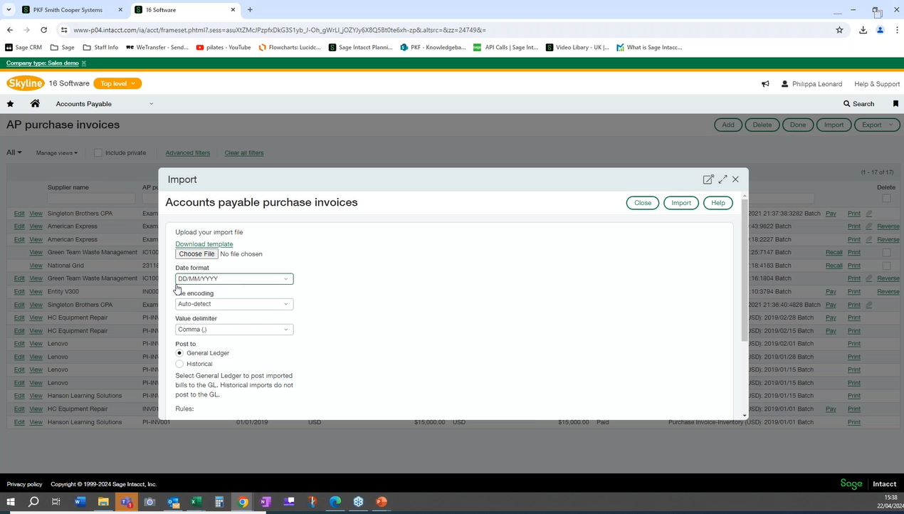 A screenshot of Sage Intacct.