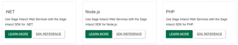 Information about the SDK options available for developers in Sage Intacct.