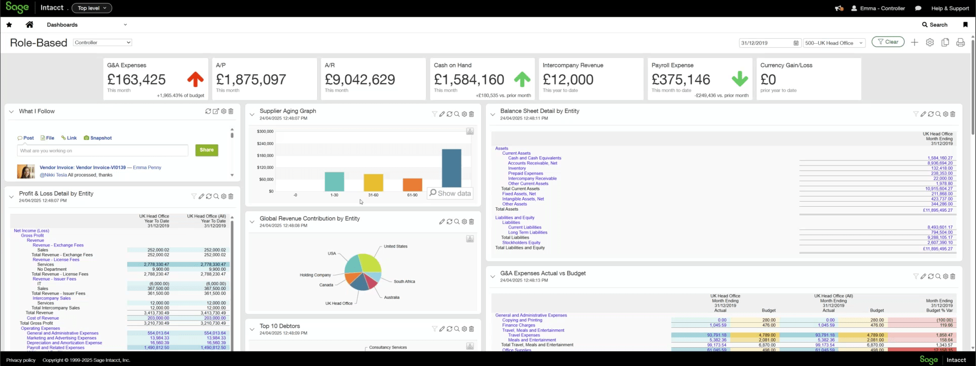 Sage Intacct dashboard