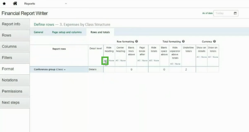 Hide headings in Sage Intacct reports
