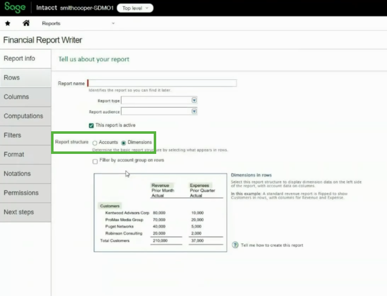 Sage Intacct Financial Report Writer