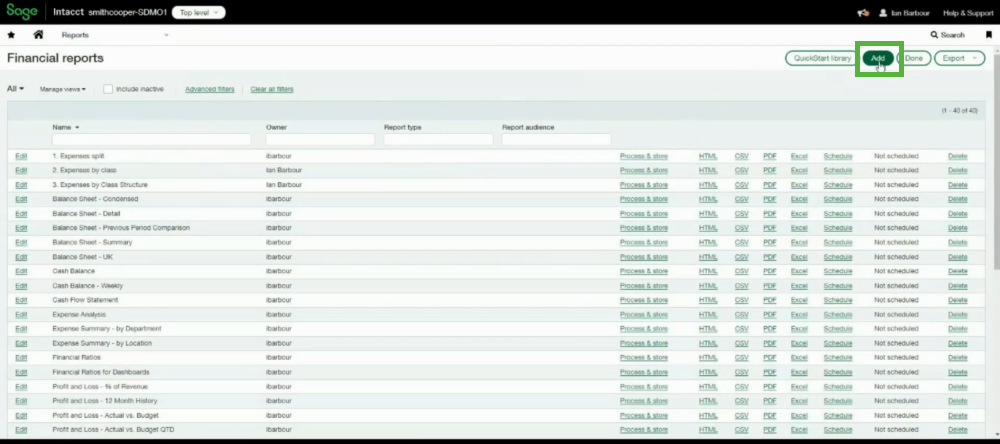 Add new report in Sage Intacct
