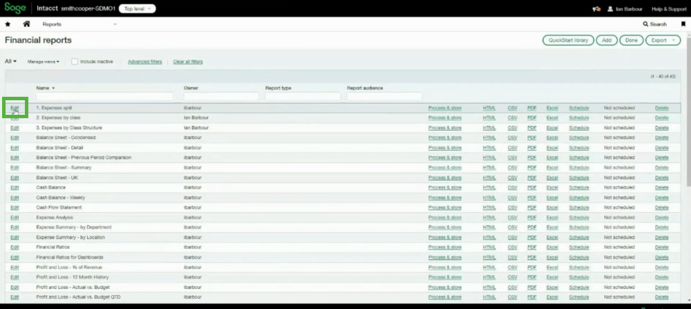 Edit financial report