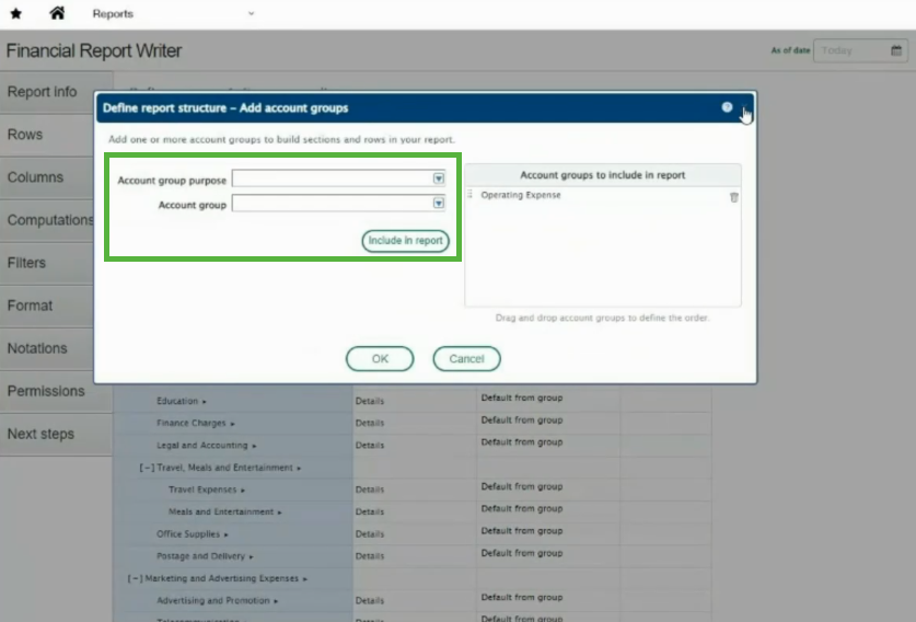 Define report structure
