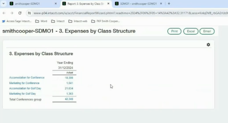 Expenses by class structure report without headings