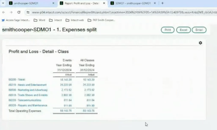 Sage Intacct P&L report