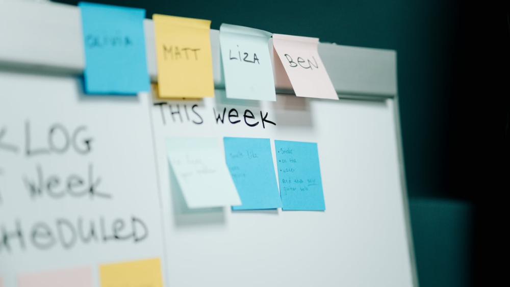 Whiteboard with sticky notes