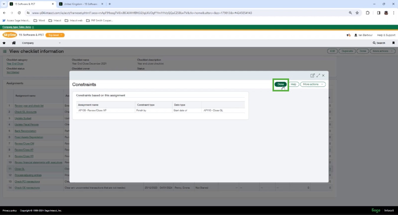 Constraint details for a task