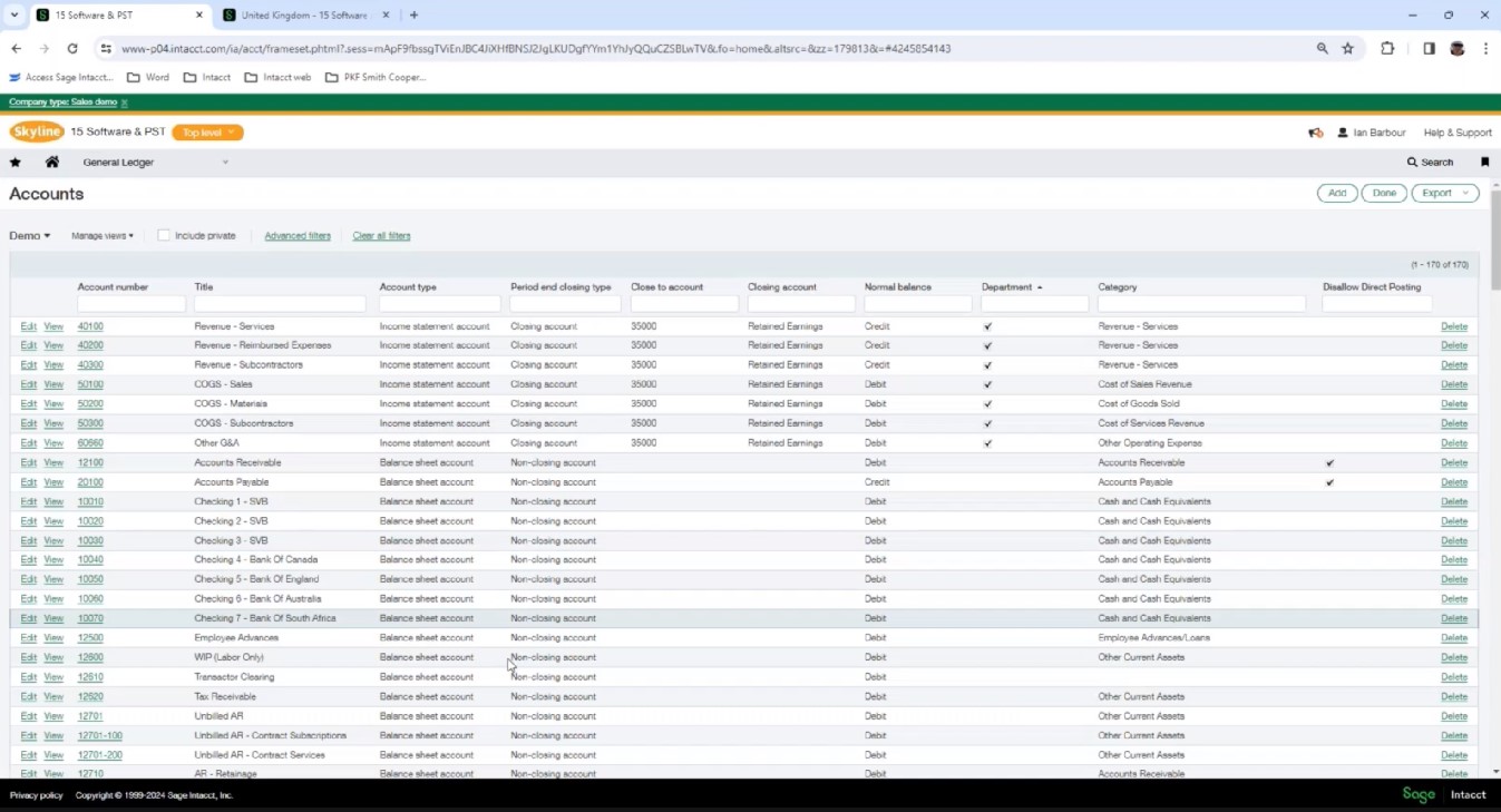 Checking general ledger account settings