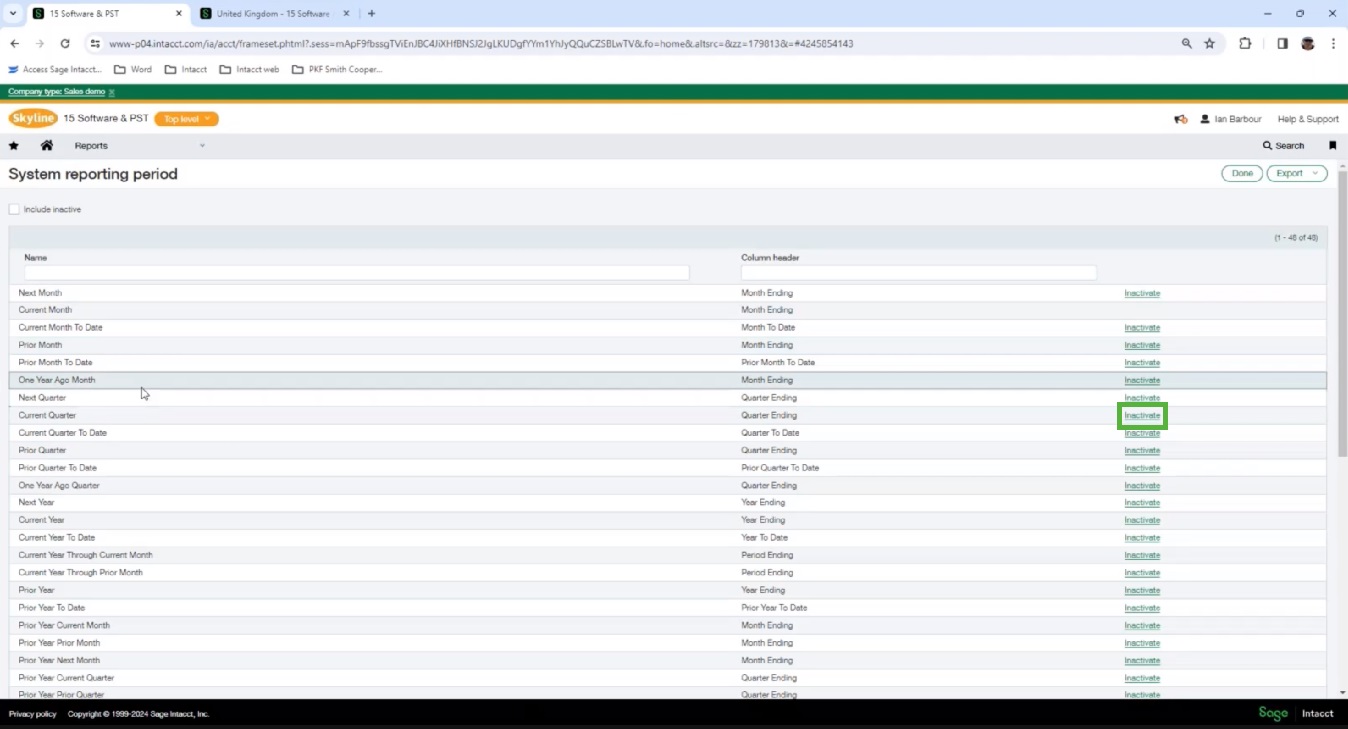 Inactivate system reporting period