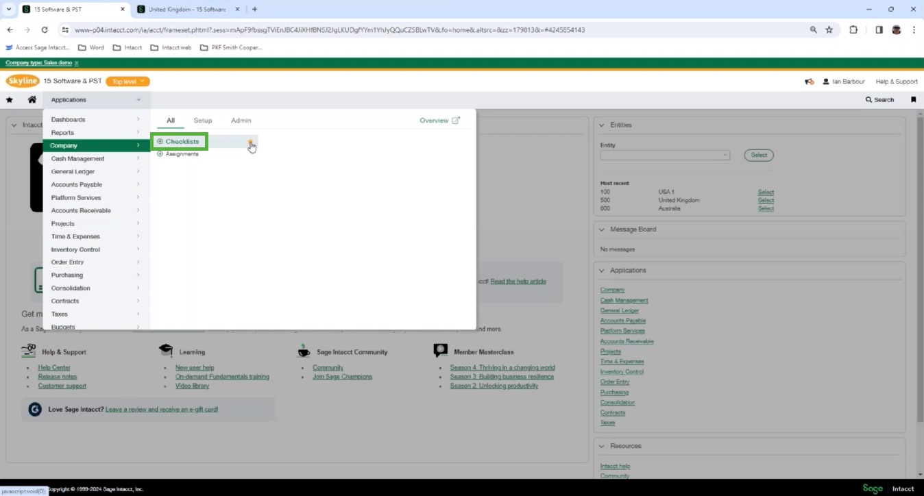 Navigating to checklists