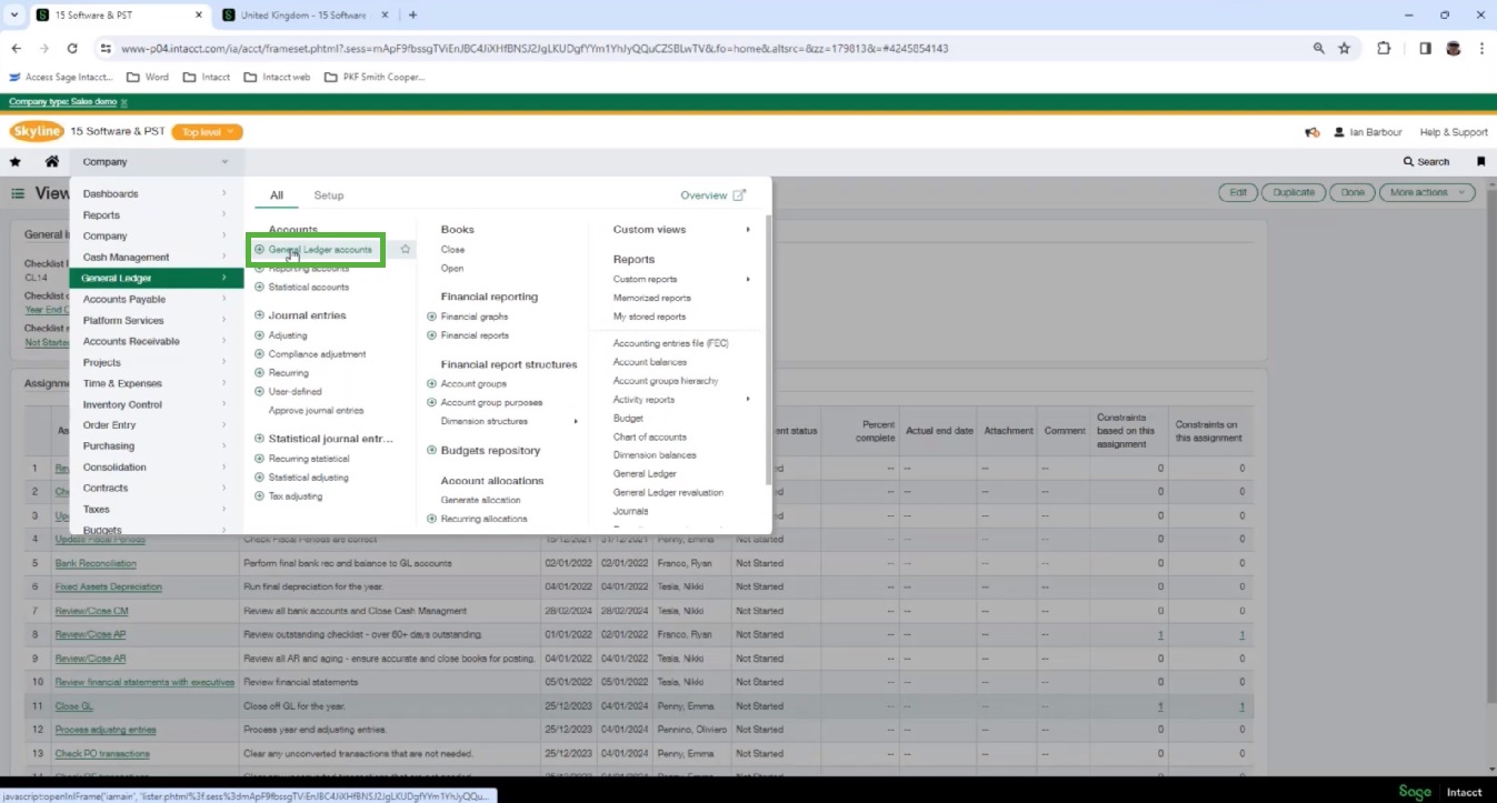 Navigating to General Ledger accounts