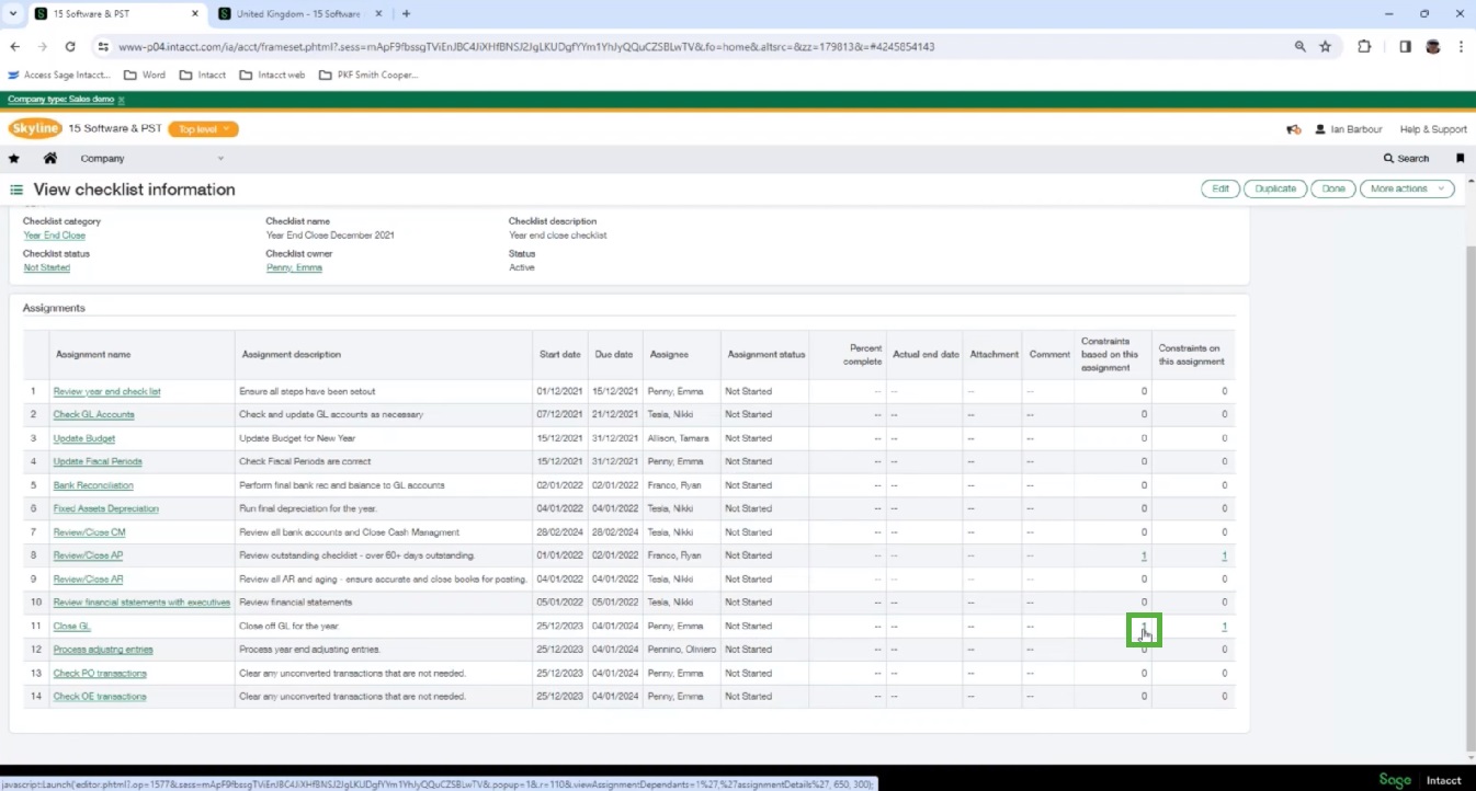 View constraints on a task